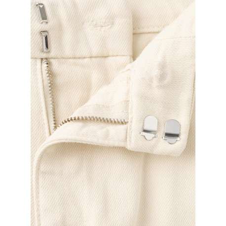 Pantalon cargo en coton beige uni à coupe large muni d'un zip et d'une agrafe - Image 2