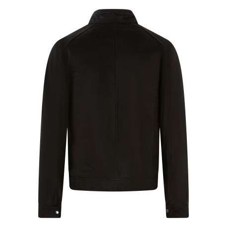 Blouson en cuir de buffle marron uni avec une coupe droite et un col motard - Image 2
