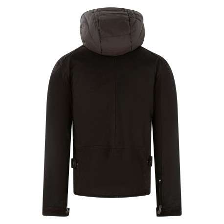 Blouson en cuir de buffle marron uni avec une coupe droite et un col à capuche - Image 2