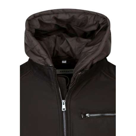 Blouson en cuir de buffle marron uni avec une coupe droite et un col à capuche - Image 3