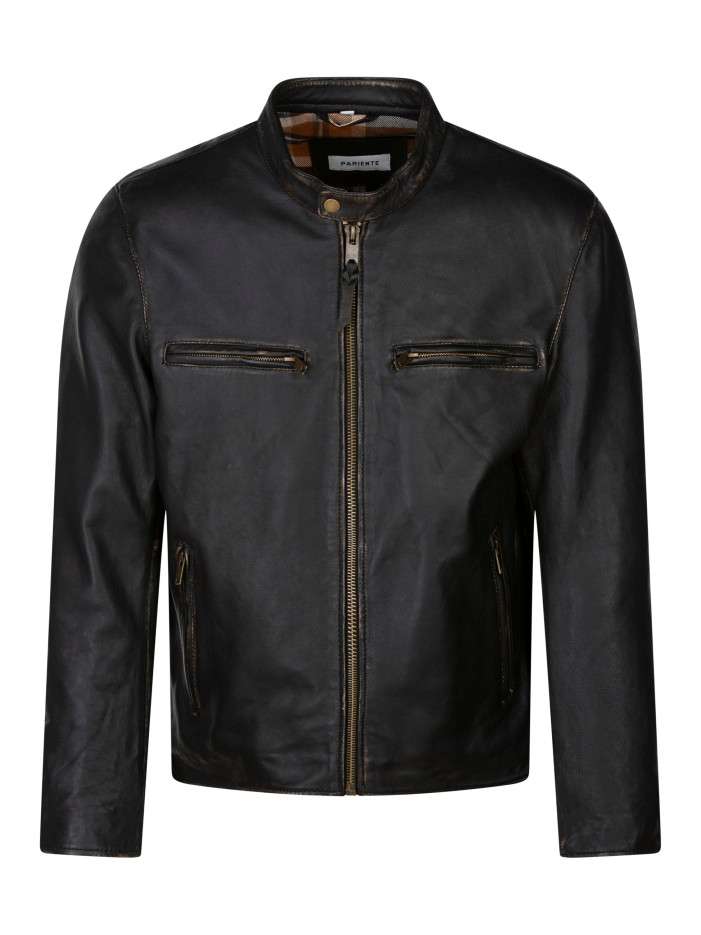 Blouson en cuir noir uni...