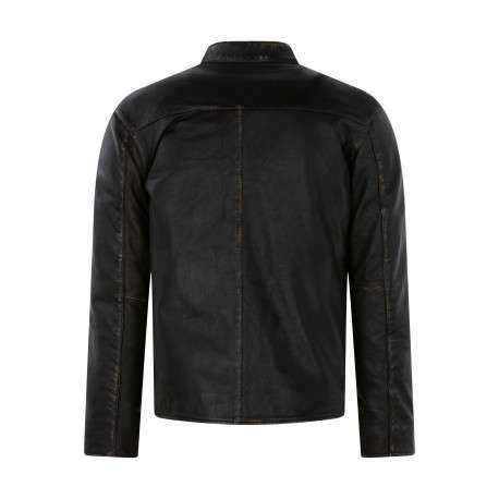 Blouson en cuir noir uni avec une coupe droite et un col motard - Image 2
