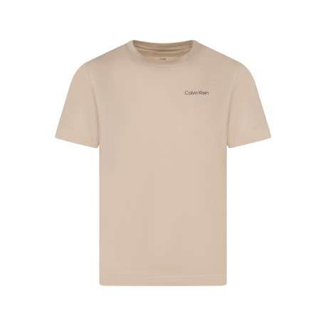 T-shirt en coton beige uni avec une coupe droite et un col rond