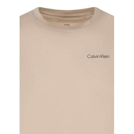 T-shirt en coton beige uni avec une coupe droite et un col rond - Image 3