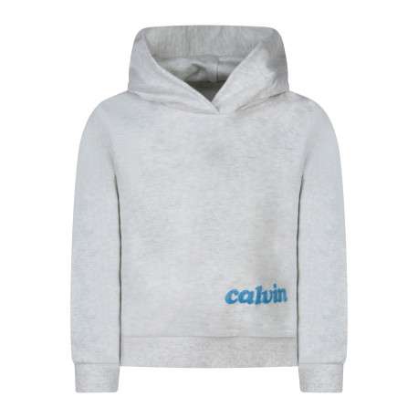 Sweat en coton gris clair uni avec une coupe cropped et un col à capuche