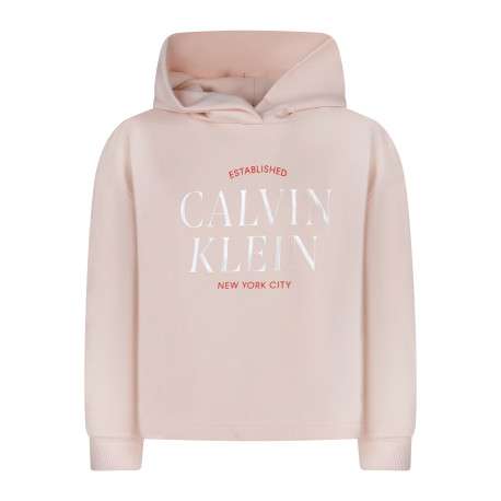 Sweat en coton peche uni avec une coupe cropped et un col à capuche