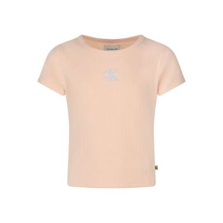 T-shirt en coton pêche uni avec une coupe ajustée et un col rond