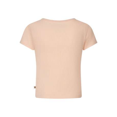 T-shirt en coton pêche uni avec une coupe ajustée et un col rond - Image 2