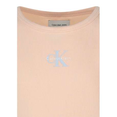 T-shirt en coton pêche uni avec une coupe ajustée et un col rond - Image 3