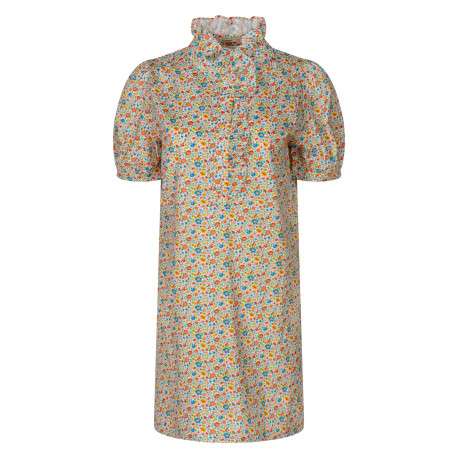 Robe courte en coton multicolore floral coupe droite et un col montant