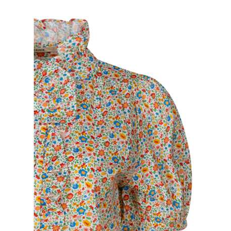 Robe courte en coton multicolore floral coupe droite et un col montant - Image 3