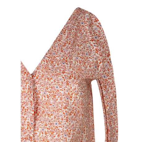 Blouse en coton rouge floral avec une coupe droite et un col v - Image 3