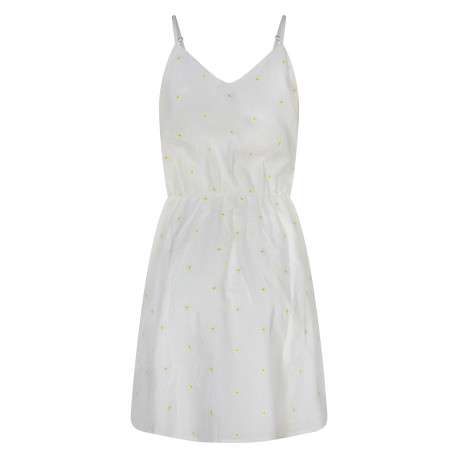 Robe courte en coton écru floral avec une coupe droite et un col v - Image 2
