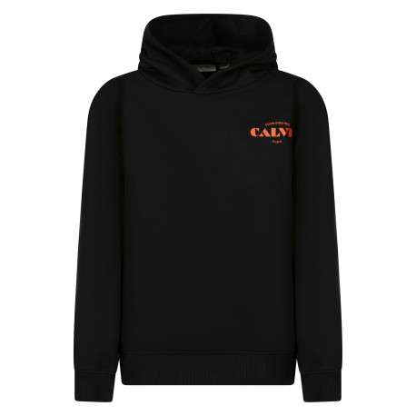 Sweat en coton noir uni avec une coupe droite et un col à capuche