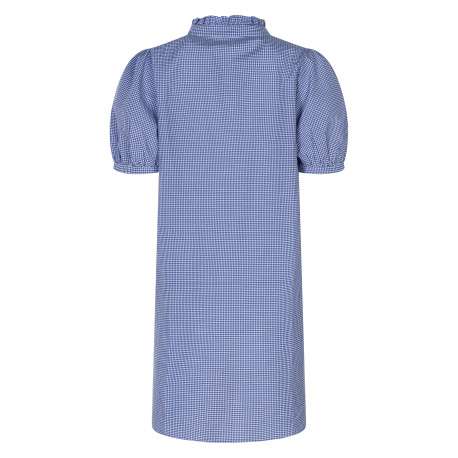 Robe courte en coton marine à carreaux avec une coupe droite et un col montant - Image 2