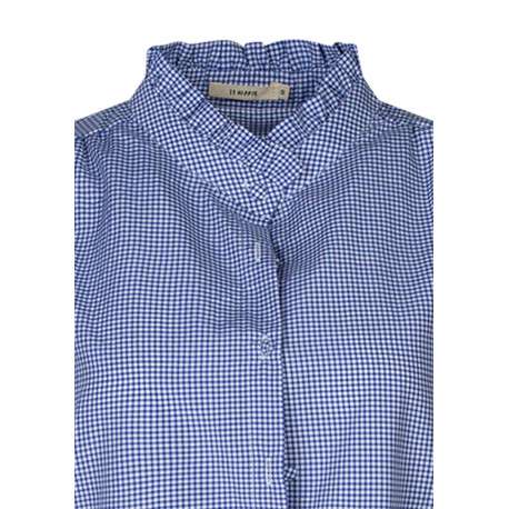 Robe courte en coton marine à carreaux avec une coupe droite et un col montant - Image 3