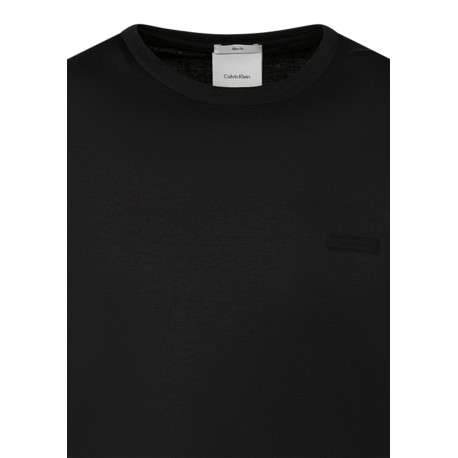 T-shirt en coton noir uni avec une coupe droite et un col rond - Image 3