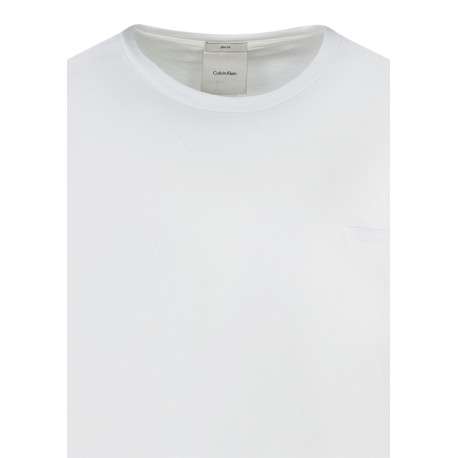 T-shirt en coton blanc uni avec une coupe droite et un col rond - Image 3