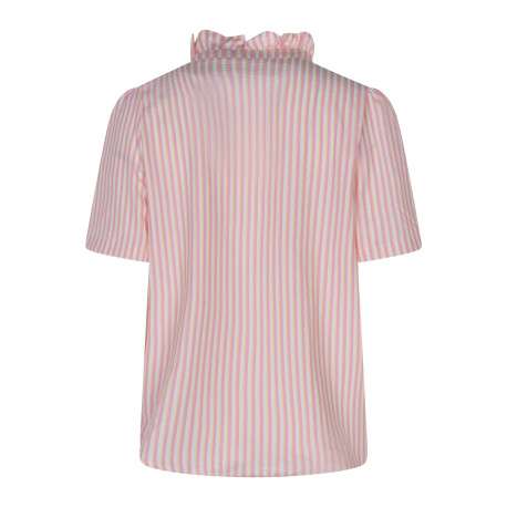 Chemisier en coton rose à rayures avec une coupe droite et un col montant - Image 2