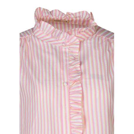 Chemisier en coton rose à rayures avec une coupe droite et un col montant - Image 3