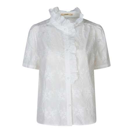 Chemisier en coton blanc uni avec une coupe droite et un col montant