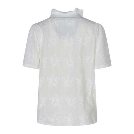 Chemisier en coton blanc uni avec une coupe droite et un col montant - Image 2