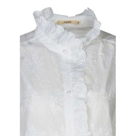Chemisier en coton blanc uni avec une coupe droite et un col montant - Image 3