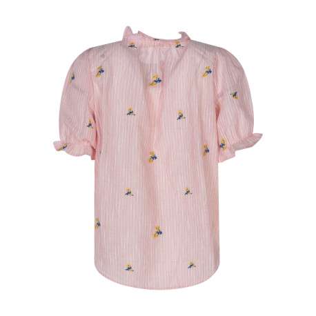 Chemisier en coton rose à rayures avec une coupe droite et un col montant - Image 2