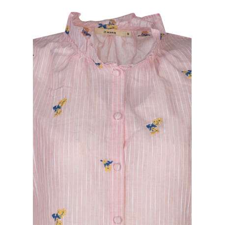 Chemisier en coton rose à rayures avec une coupe droite et un col montant - Image 3