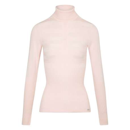 Top rose pâle uni avec une coupe moulante et des manches longues