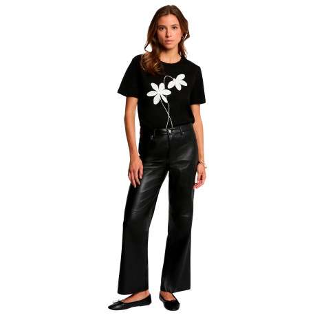 Pantalon noir uni avec une coupe bootcut muni d'un zip et d'un bouton - Image 2