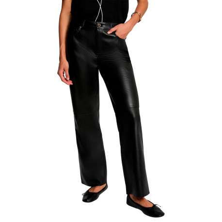 Pantalon noir uni avec une coupe bootcut muni d'un zip et d'un bouton - Image 4
