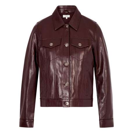 Blouson bordeaux uni avec une coupe droite et un col à revers