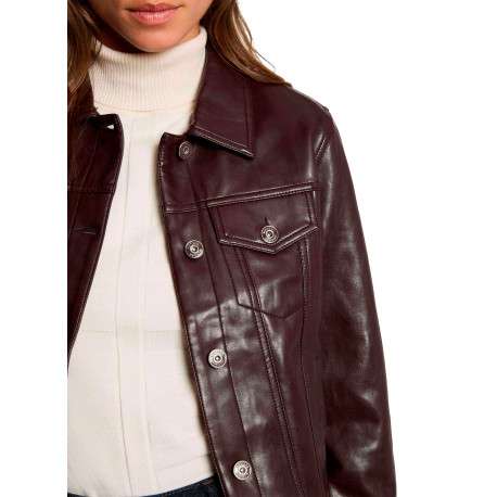 Blouson bordeaux uni avec une coupe droite et un col à revers - Image 5