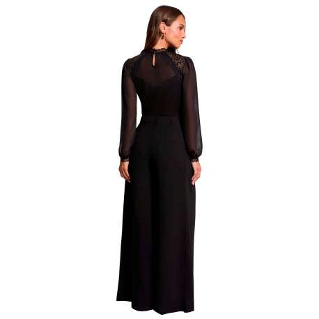Pantalon noir uni avec une coupe large muni d'un zip et d'une agrafe - Image 3