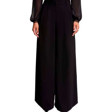 Pantalon noir uni avec une coupe large muni d'un zip et d'une agrafe - Image 4