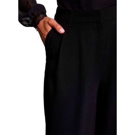 Pantalon noir uni avec une coupe large muni d'un zip et d'une agrafe - Image 5