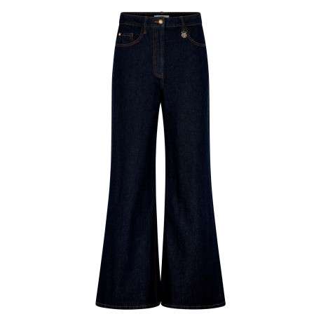 Jean en coton indigo avec une coupe bootcut muni d'un zip et d'un bouton