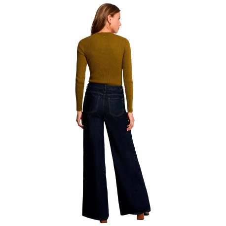 Jean en coton indigo avec une coupe bootcut muni d'un zip et d'un bouton - Image 3