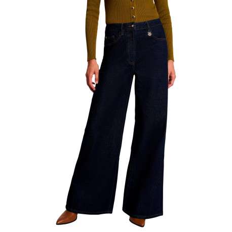 Jean en coton indigo avec une coupe bootcut muni d'un zip et d'un bouton - Image 4