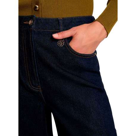 Jean en coton indigo avec une coupe bootcut muni d'un zip et d'un bouton - Image 5