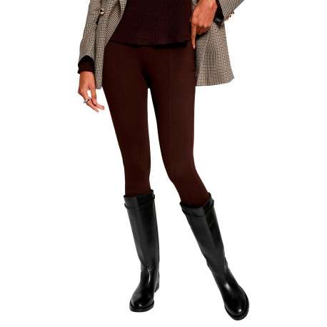 Pantalon chocolat uni avec une coupe slim muni d'une taille élastiquée - Image 4