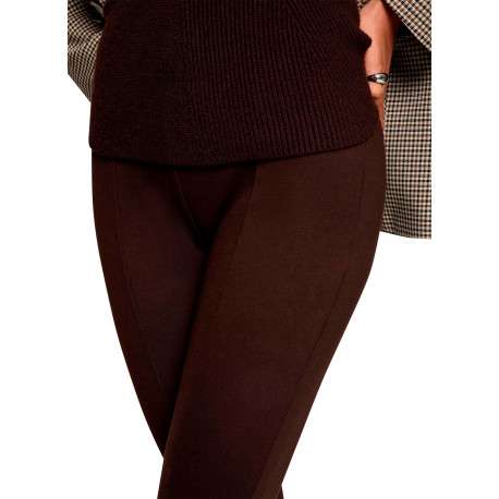 Pantalon chocolat uni avec une coupe slim muni d'une taille élastiquée - Image 5