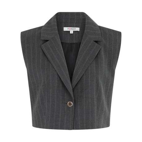 Blazer gris à rayures avec une coupe droite et un col à revers