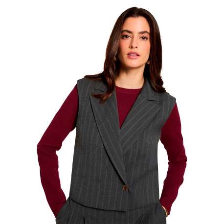 Blazer gris à rayures avec une coupe droite et un col à revers - Image 4