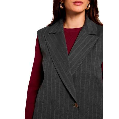 Blazer gris à rayures avec une coupe droite et un col à revers - Image 5