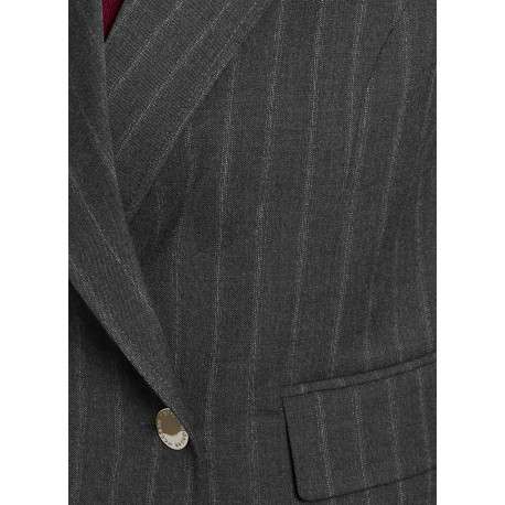 Blazer gris à rayures avec une coupe droite et un col à revers - Image 6