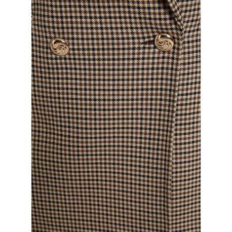 Blazer marron à motif pied-de-poule avec une coupe droite et un col à revers - Image 6