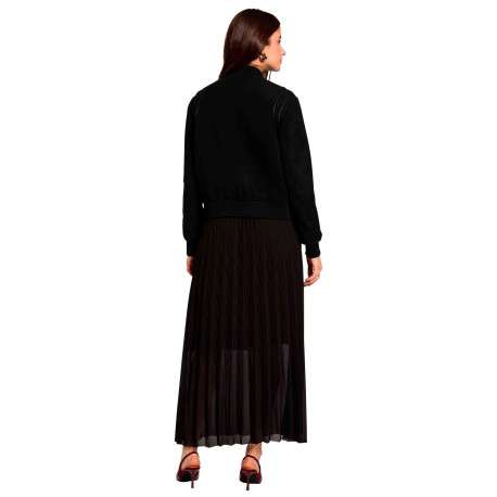 Jupe longue noire unie avec une coupe fluide et une taille élastiquée - Image 3
