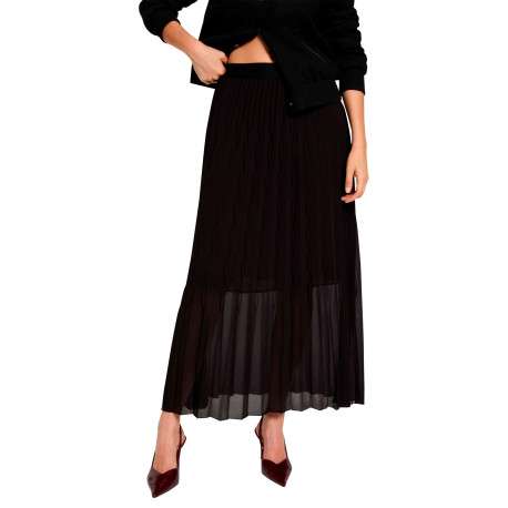Jupe longue noire unie avec une coupe fluide et une taille élastiquée - Image 4